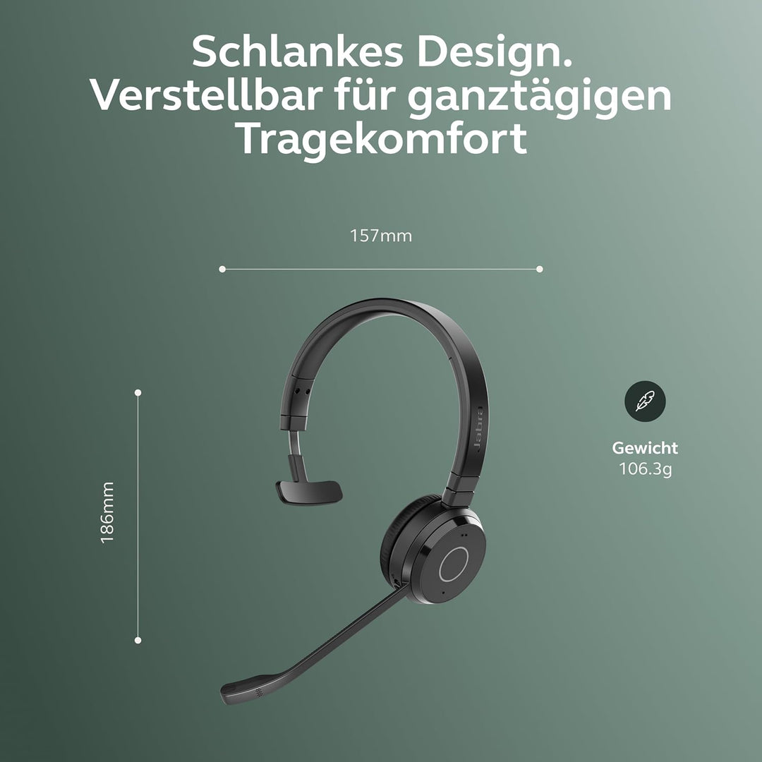 Jabra Evolve 65 TE Link MS Mono Stand Wireless Kopfhörer Schwarz Mono Dritte Ausgabe (2025) USB-A Ad