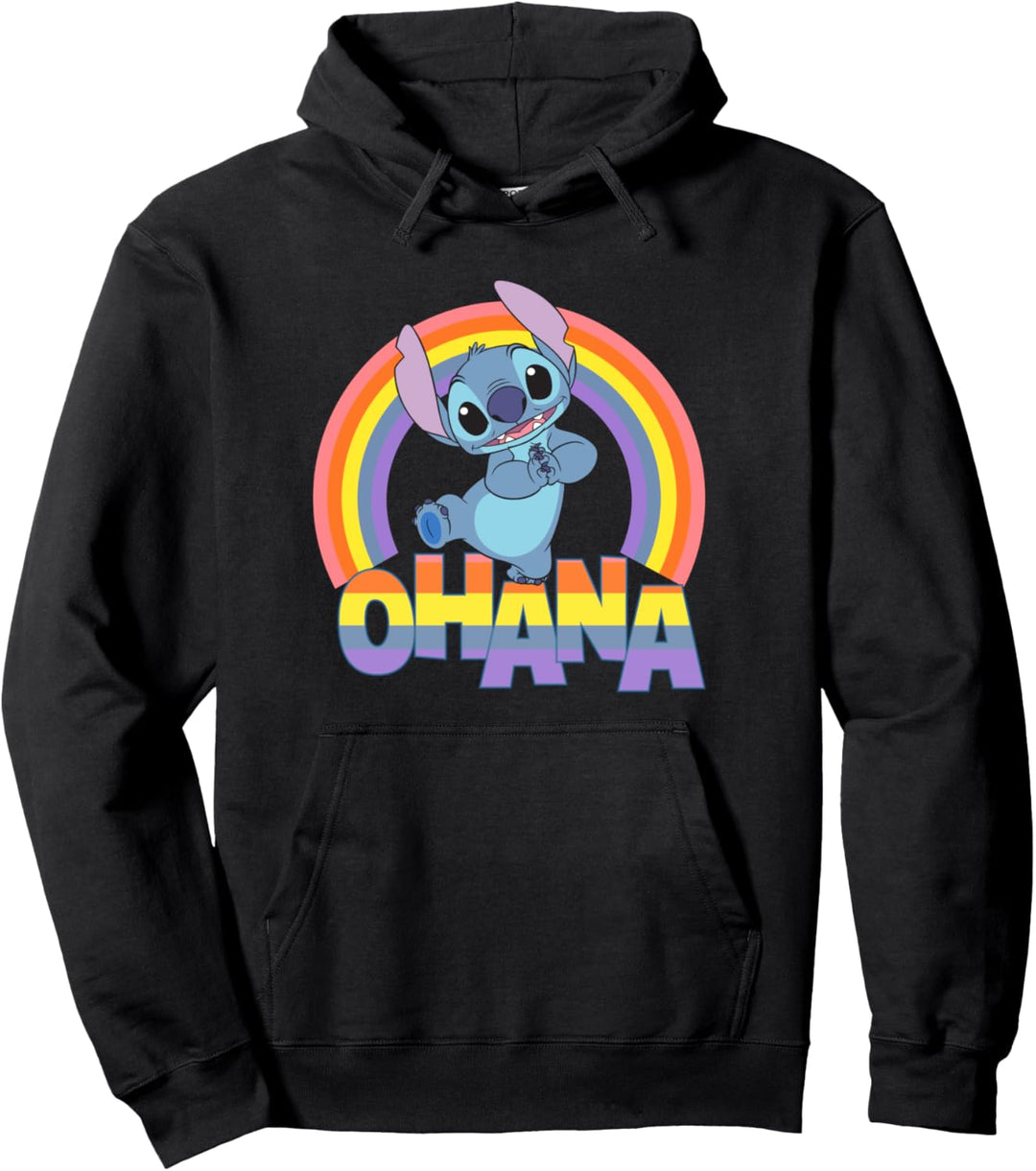 Disney Lilo &amp; Stitch Pride Ohana Rainbow Cute Logo Pullover Hoodie