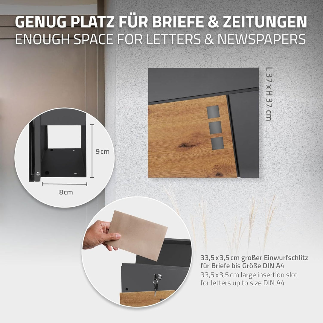 ECD Germany Standbriefkasten mit Zeitungsfach, Briefkasten Standfuss freistehend, Briefkastenständer