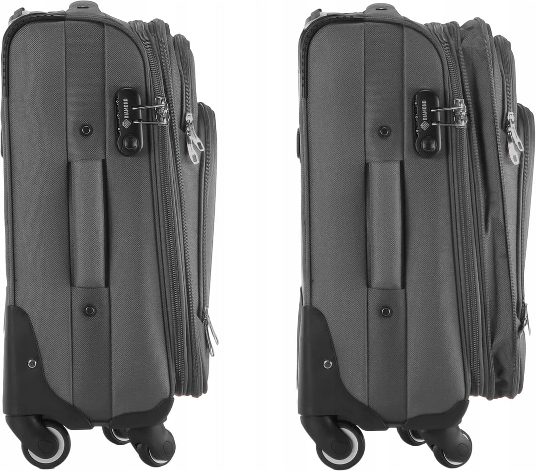 DIAMOND Weichschalen-Kabinenkoffer S 20" – Grau, Codura 1200D, 360° Rollen, Zahlenschloss, Erweiterb