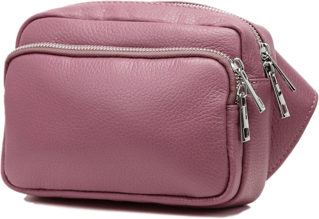 SH Leder echt Leder Hüfttasche Damen Herren Unisex Gürteltasche für Festival Reise Bauchtasche mitte
