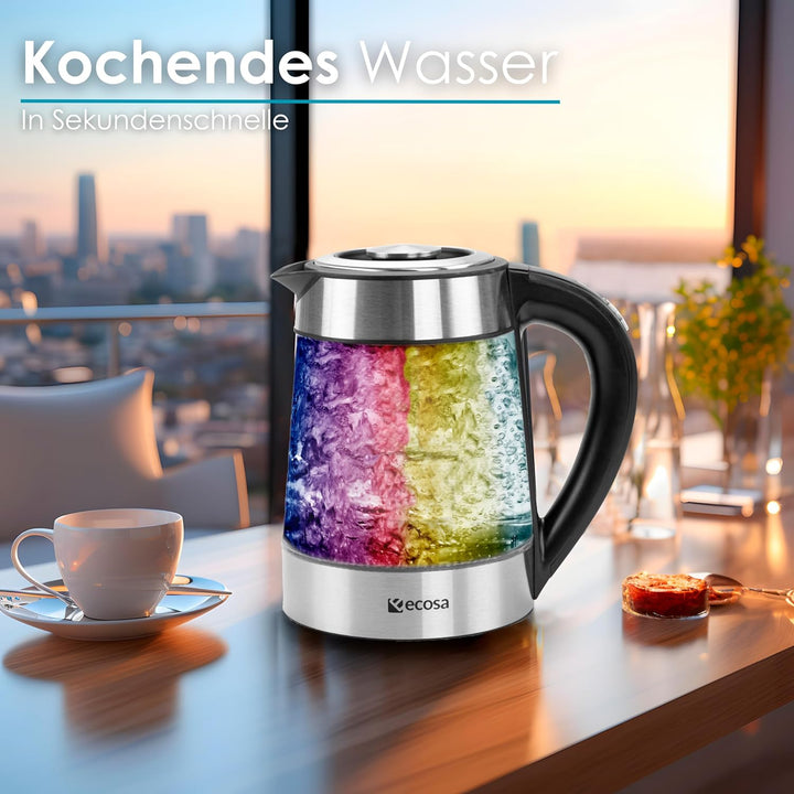 Glas Wasserkocher mit Teesieb und Kalkfilter | 1,7 Liter | Temperatureinstellung 40°C-100°C | 2200 W