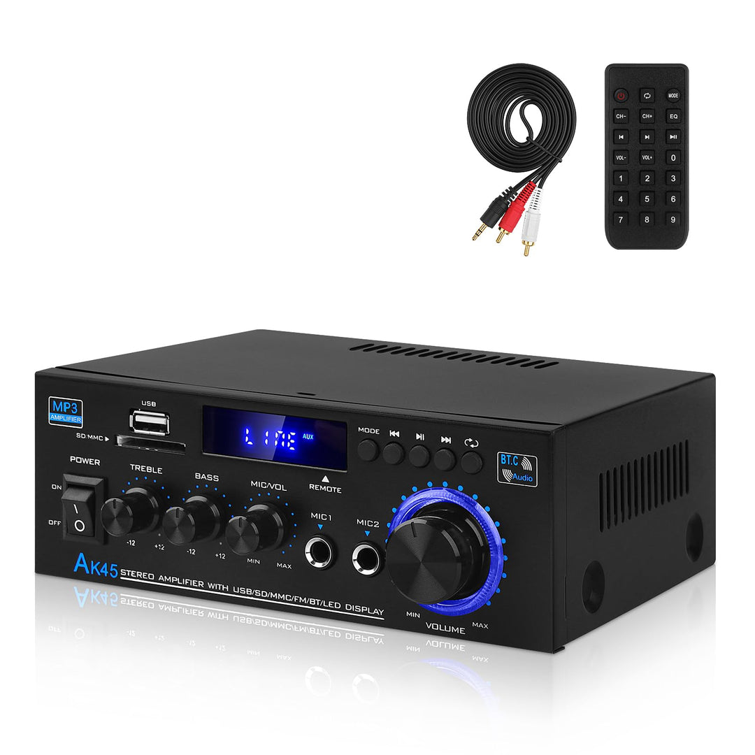 HiFi Verstärker mit Bluetooth, Mini Stereo Audio Amplifier Anlage 2.0 Kanäle 400W X 2 Endverstärker