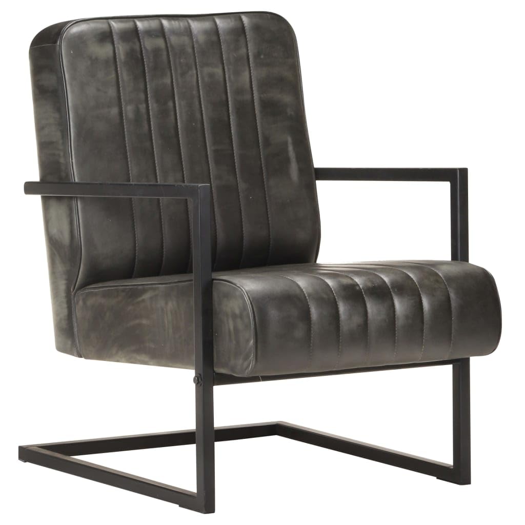 Bussandri Exclusive - Freischwinger Sessel Distressed Grau Echtleder