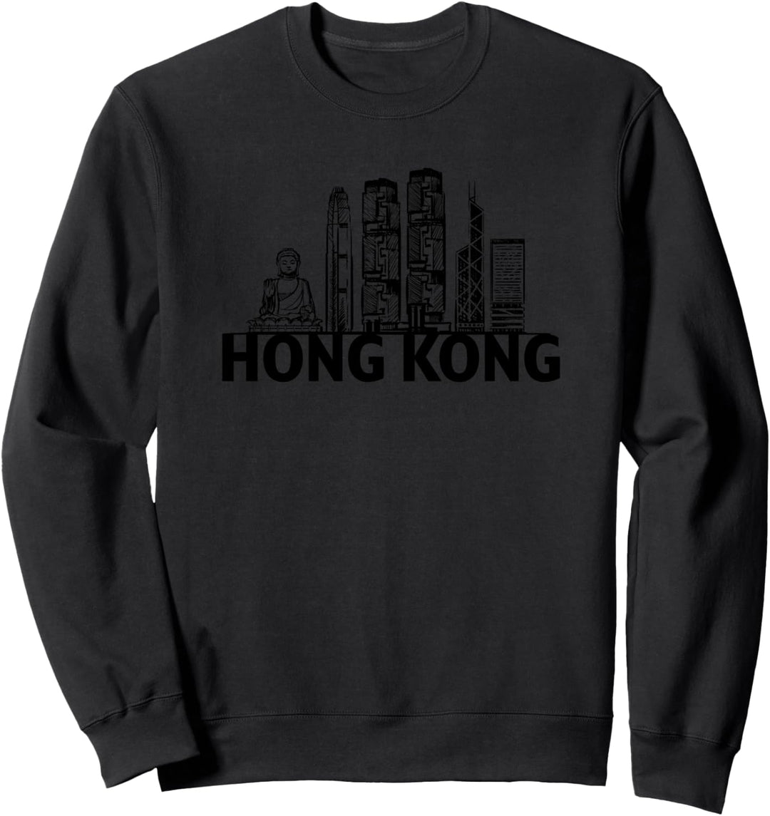 Hongkong China City Skyline Silhouette Outline Sketch Sweatshirt