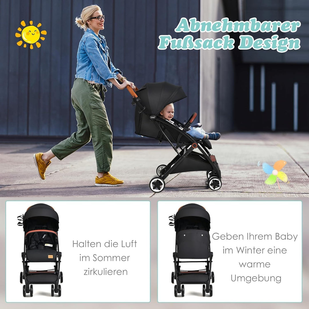 COSTWAY Kinderwagen klappbar, Reisebuggy mit Liegefunktion, Kinderbuggy mit verstellbarem Rückenlehn