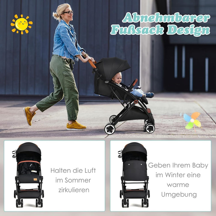 COSTWAY Kinderwagen klappbar, Reisebuggy mit Liegefunktion, Kinderbuggy mit verstellbarem Rückenlehn