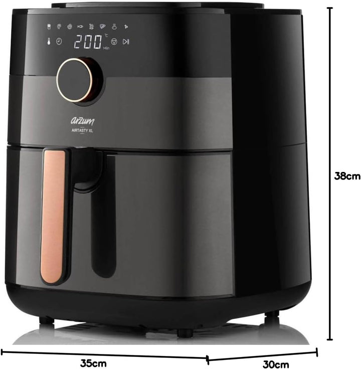 Arzum 6L Heissluftfritteuse Schwarz, 8 voreingestellte Kochprogramme Airfryer ölfreies, gesundes Fri