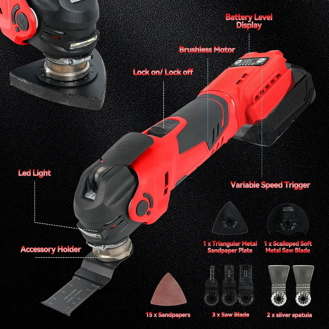 Multifunktionswerkzeug Akku Multitool Kompatibel mit Milwaukee M18 18V Bürstenlos Oszillierendes Wer