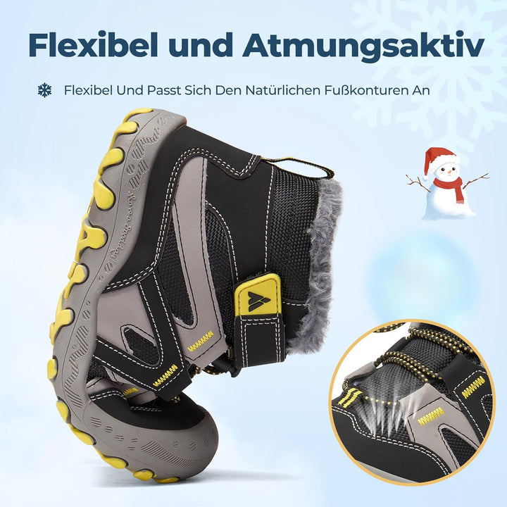 Mishansha Kinder Outdoor Winterschuhe Warm Gefüttert Winterstiefel, Gr.24-38 29 EU Ebenholz Schwarz,