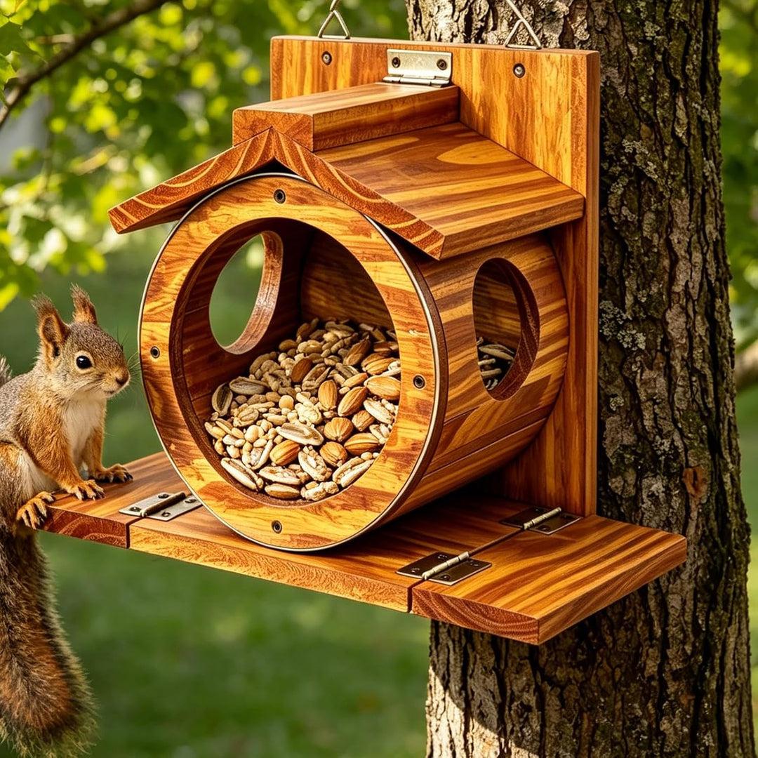 Eichhörnchen Futterhaus aus Holz, Wetterfest Eichhörnchen Haus mit Transparentem Fenster und 2.75" G