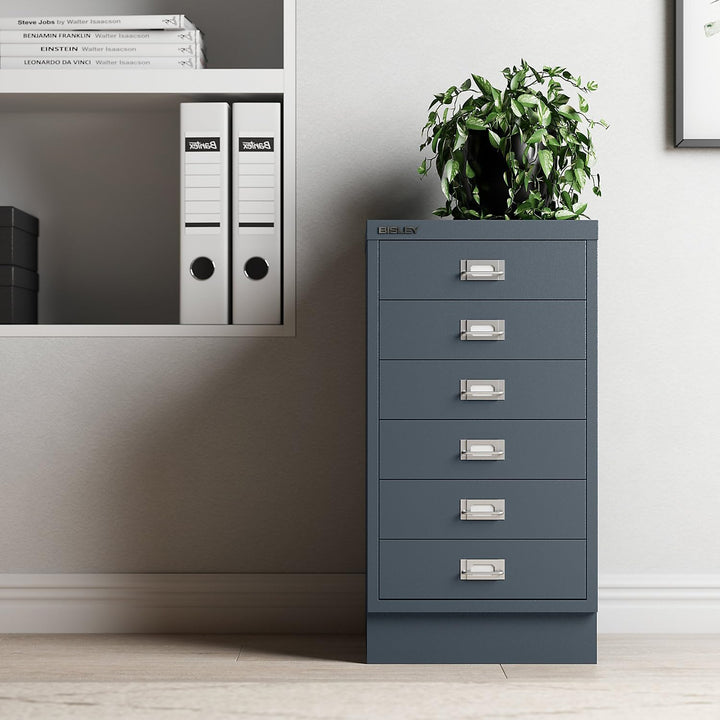 BISLEY MultiDrawer, 29er Serie mit Sockel, DIN A4, 6 Schubladen, Metall, 633 Schwarz, 38 x 27.9 x 67