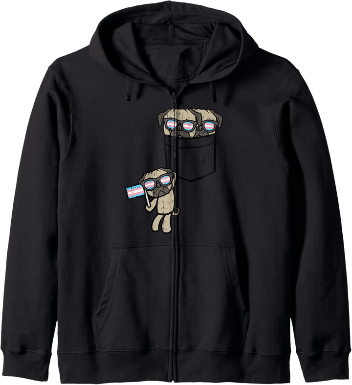 Three Pugs In Pocket Transgender Flag Trans Pride Dog Kapuzenjacke