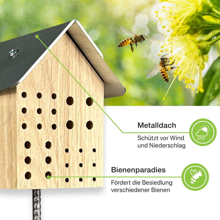 GARTENETAGE Wildbienenhotel mit Metalldach/Naturbelassenes, massives Insektenhaus & Bienenhotel/Nist