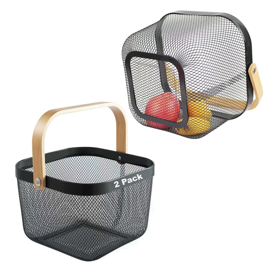 2 Stück Garten-Erntekörbe, Picknickkörbe mit robustem Metallgeflecht und Bambusgriff, perfekt zum Ei