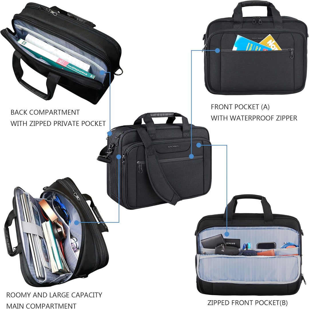 KROSER 18" Laptop Tasche Erweiterbare Laptop-Aktentasche Passt bis zu 17,3 Zoll Laptop Wasserdichte