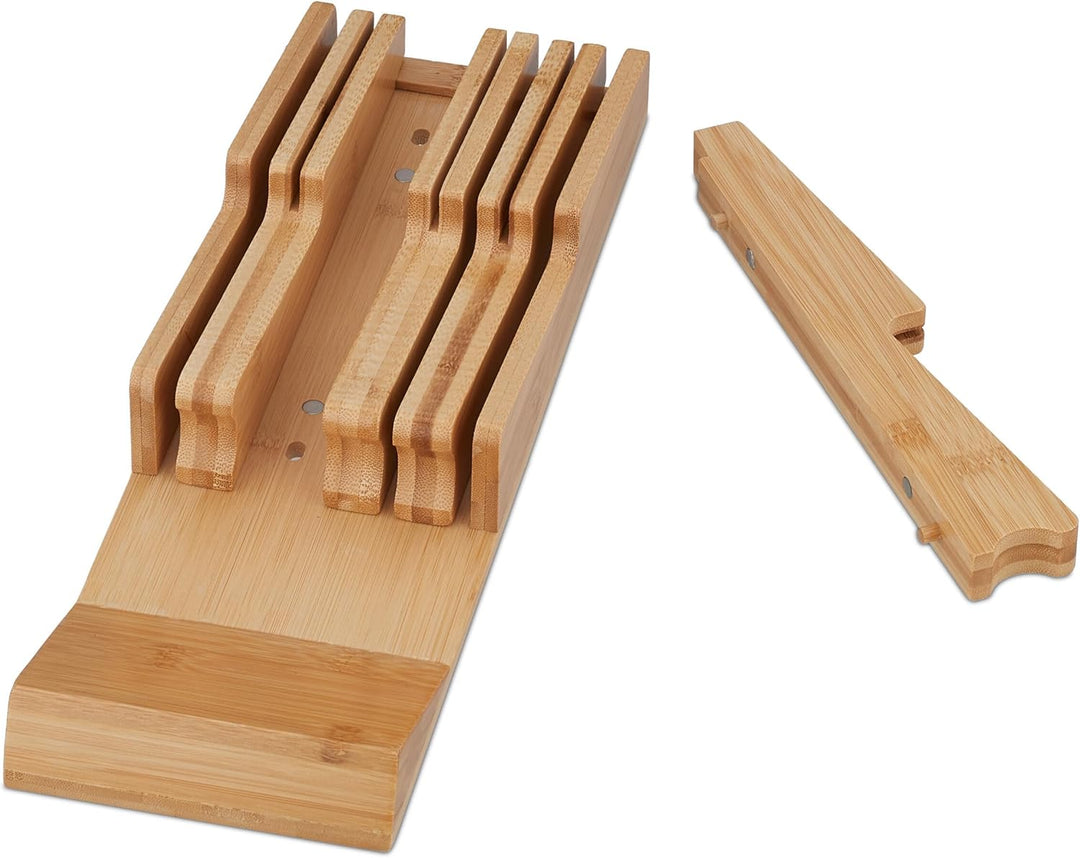 Relaxdays Messerhalter Schublade, für 9 Messer &amp; Wetzstahl, Bambus Messerblock liegend, HxBxT: 5,5 x
