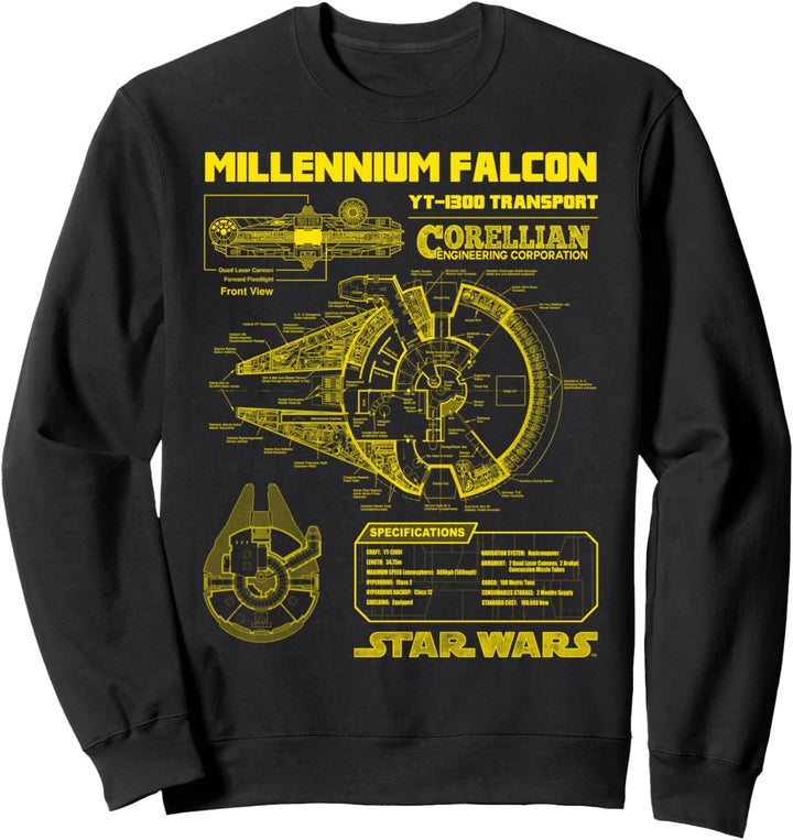 Star Wars Millennium Falcon Yellow Corellian Schematic Sweatshirt