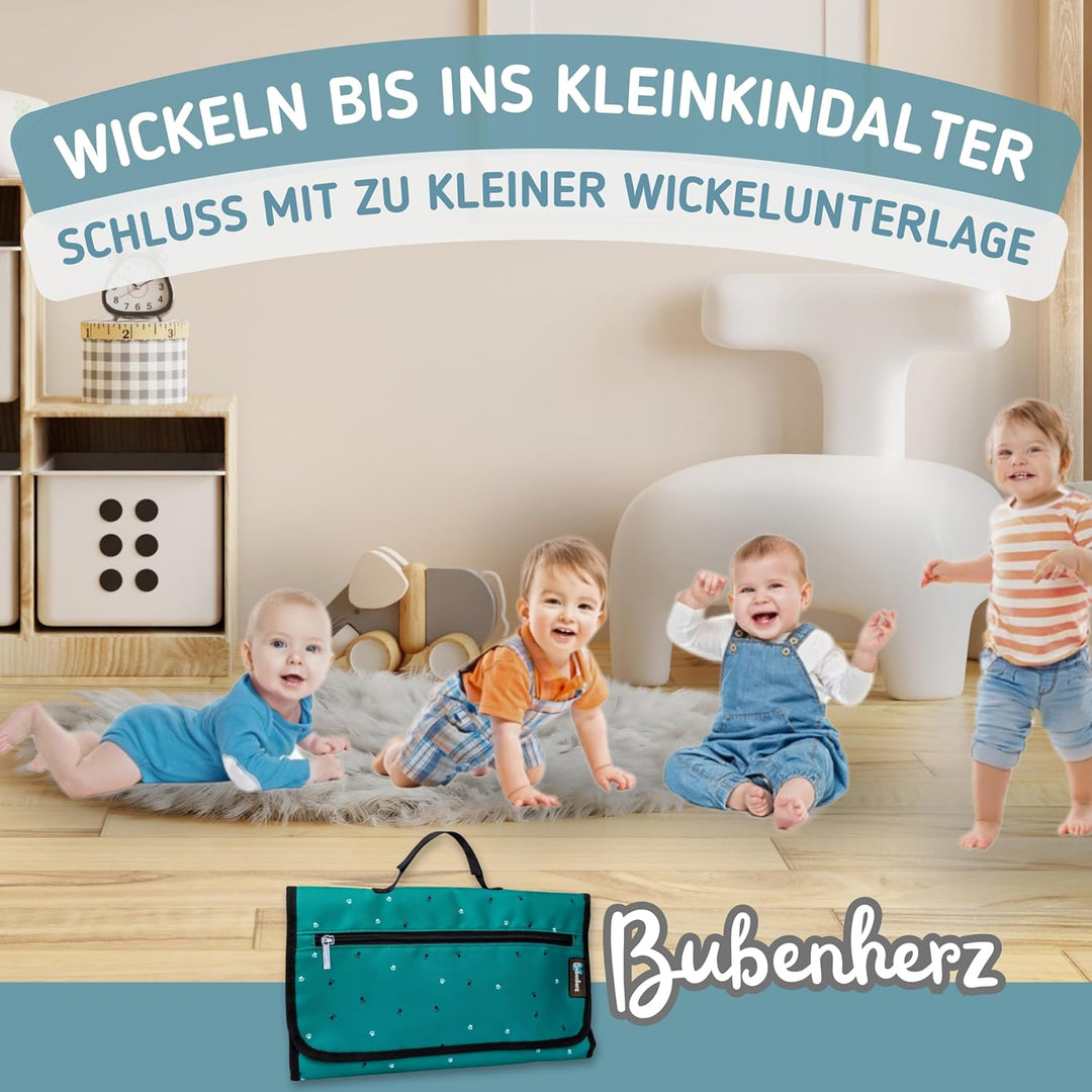 BUBENHERZ Windeltasche Für Baby & Kleinkind mit XL Wickelunterlage für unterwegs - Anti-Rutsch-Feuch