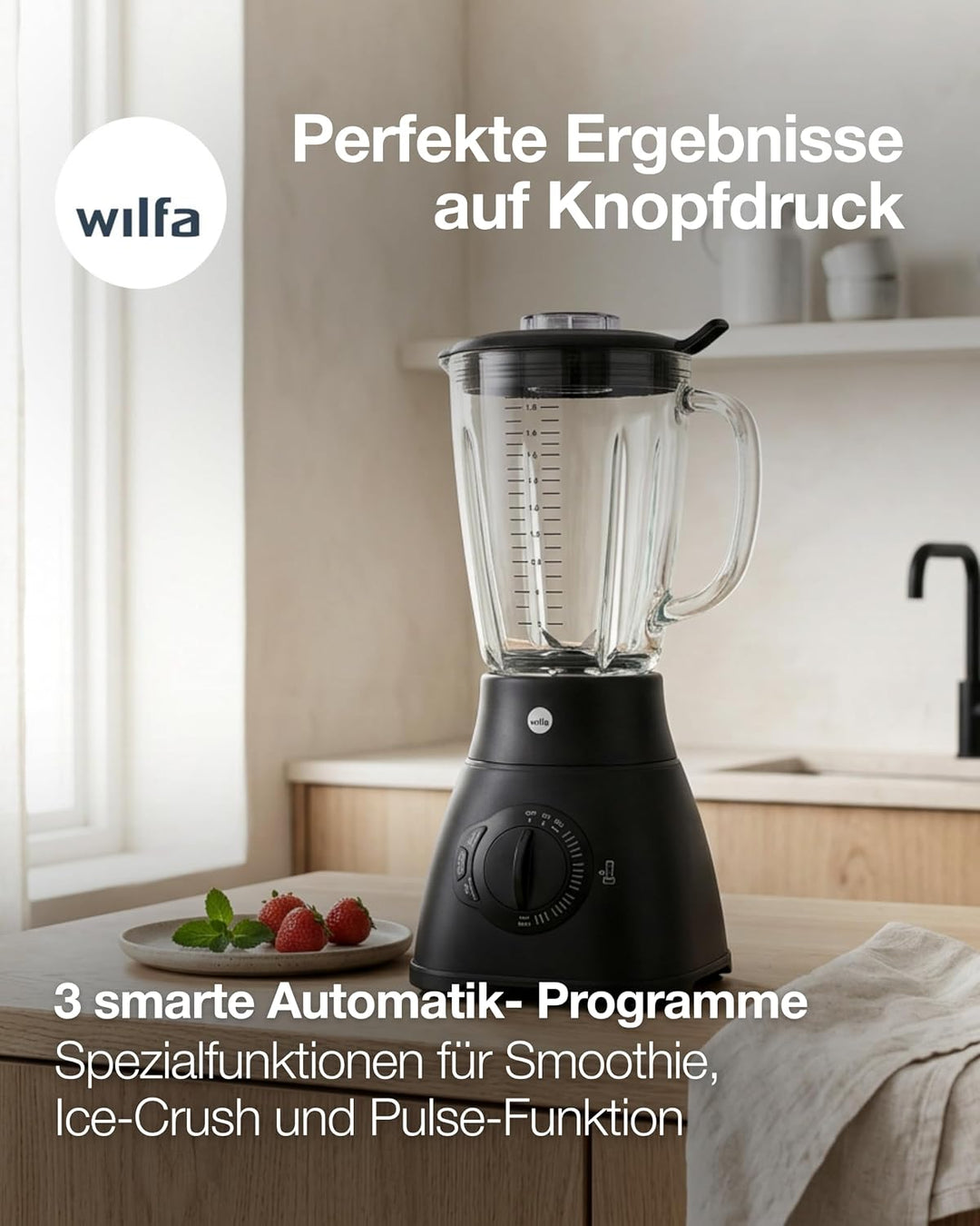 Wilfa XPLODE AUTO Standmixer - 1,8l Borosilikat-Glaskrug inkl. Mess-Skala - 1.500 Watt - 3 Programme