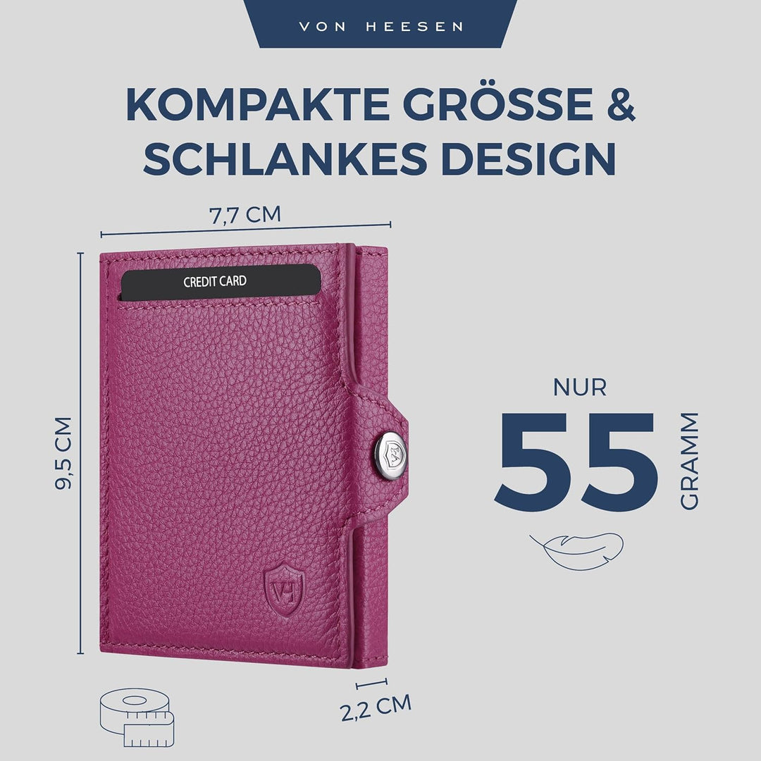 VON HEESEN Slim Wallet mit Münzfach Pink Pink MINI MÜNZFACH (Kartenslot), Pink MINI MÜNZFACH (Karten
