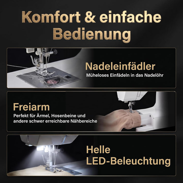 Rold S300 Computer Nähmaschine mit Anschiebetisch | 190 Nähstiche zum Nähen aller Arten von Stoffen.