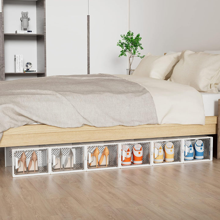 Schuhboxen Stapelbar Transparent, 12er Pack Schuhkarton mit Deckel, Schuhaufbewahrung für Stöckelsch