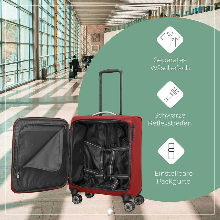 travelite Handgepäck Koffer mit 4 Rollen für Lufthansa, Austrian + Swiss, integriertes Zahlenschloss