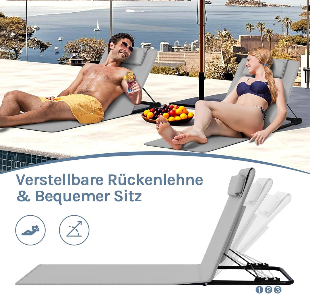 WOLTU Strandmatten 2er Set, gepolsterte Strandliege klappbar leicht, 3-stufig verstellbare Rückenleh