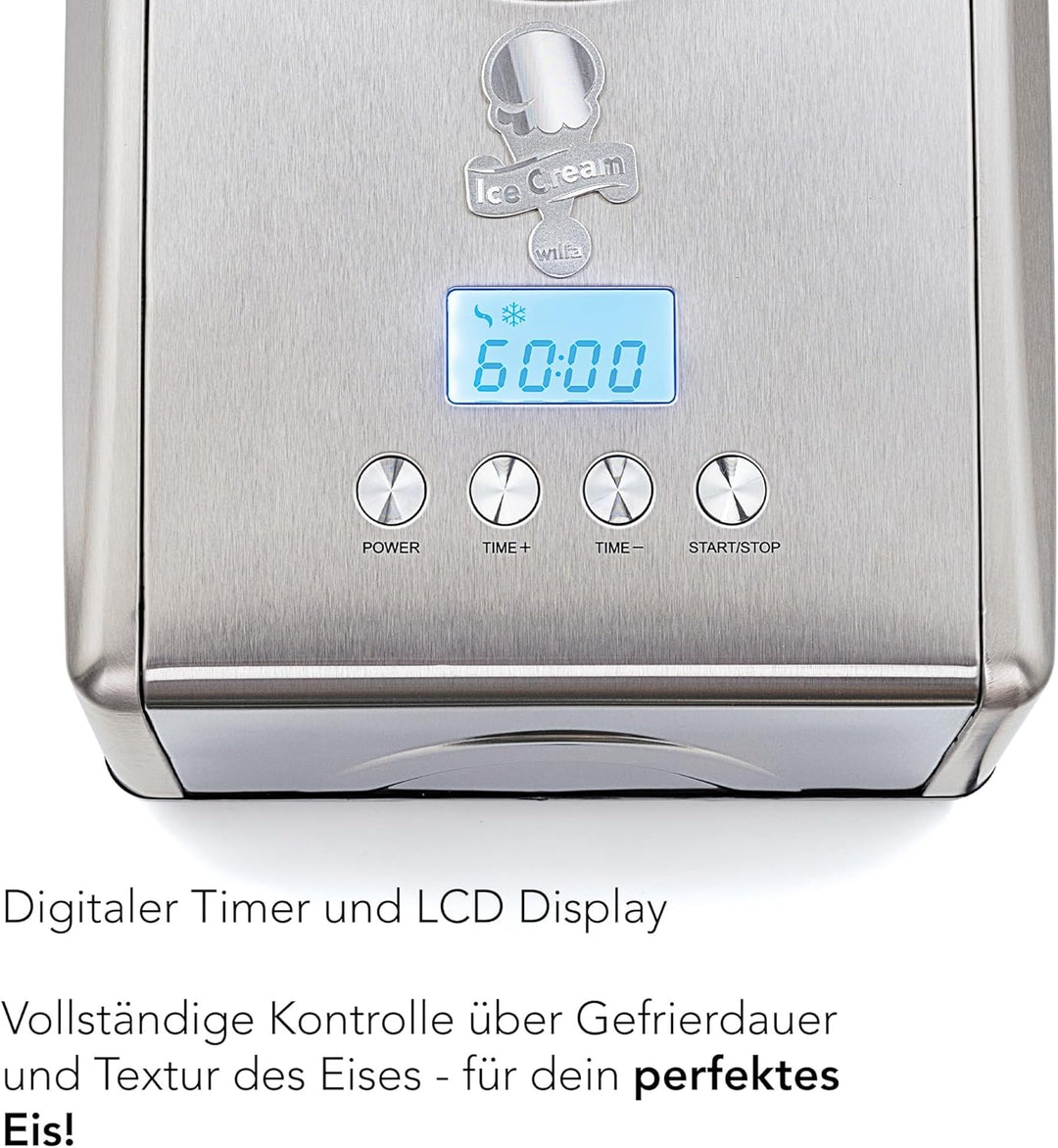 Wilfa VANILLA Eismaschine – Ice Cream Maker für Eis, Sorbet und Frozen Yoghurt, 1,5 Liter Fassungsve