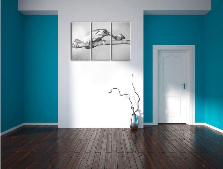 Pixxprint Frosch und Schnecke Kunst als Leinwandbild 3 teilig/Grösse: 3 Teilig (120x80) / Wandbild/K