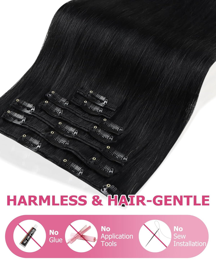YoungSee Clip in Extensions Schwarz Clip in Extensions Echthaar Lang Echthaar Extensions Clip Schwar