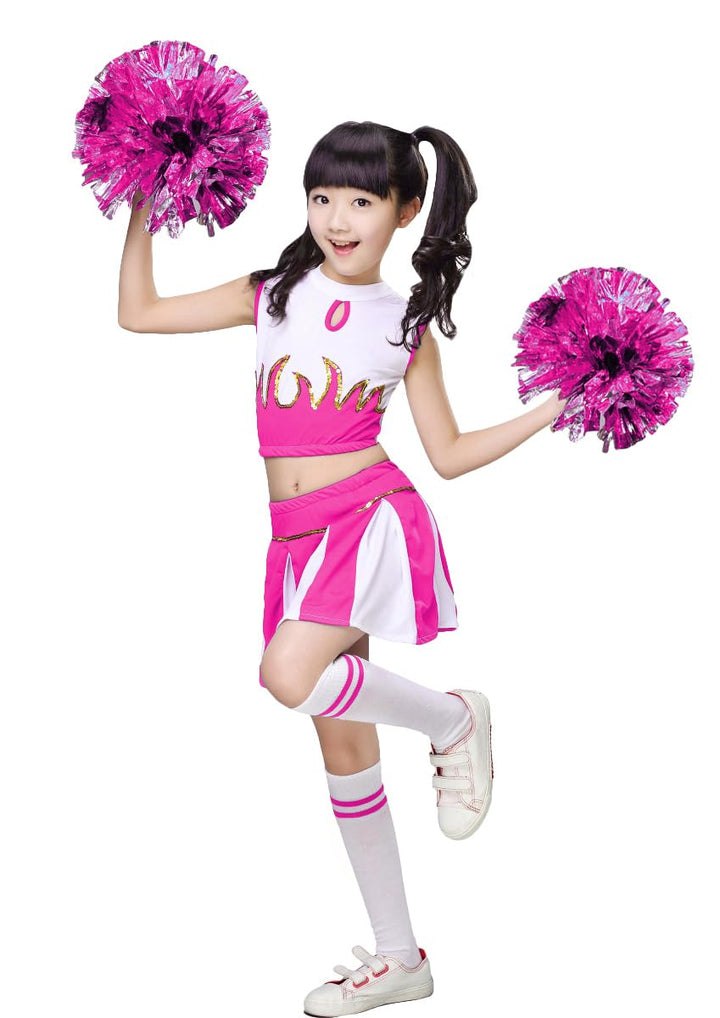 LOLANTA Mädchen Cheerleader Kostüm Schulkind Cheer Kostüm Outfit Karneval Kostüm Rosa 134-140, Rosa