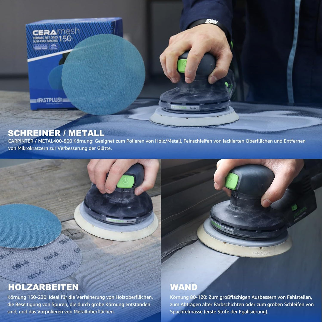 150 mm Schleifpapier P320 Blau Maschenscheibe 150mm Klett 40 Stück Staubfreies Gitterschleifpapier f