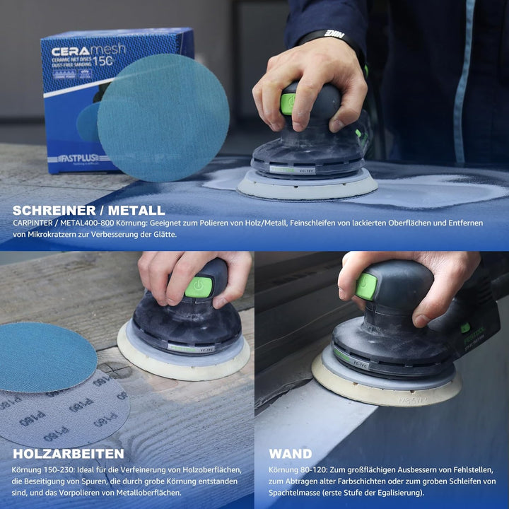 150 mm Schleifpapier P320 Blau Maschenscheibe 150mm Klett 40 Stück Staubfreies Gitterschleifpapier f