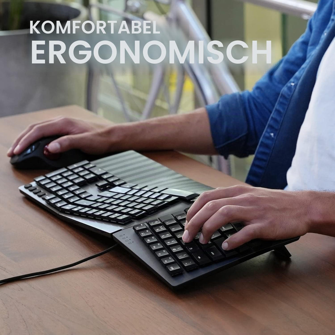 Perixx PERIBOARD-535BR Kabelgebundene ergonomische mechanische Geteilte Tastatur, Flache braune takt