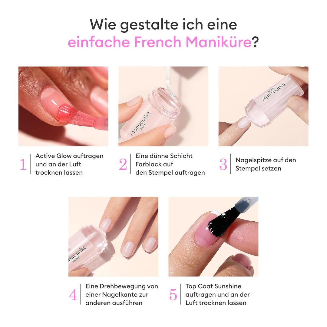 French Maniküre Set von Manucurist - Active™ Glow Raspberry, Green™ Nagellack Crème, Mani Stamper, G