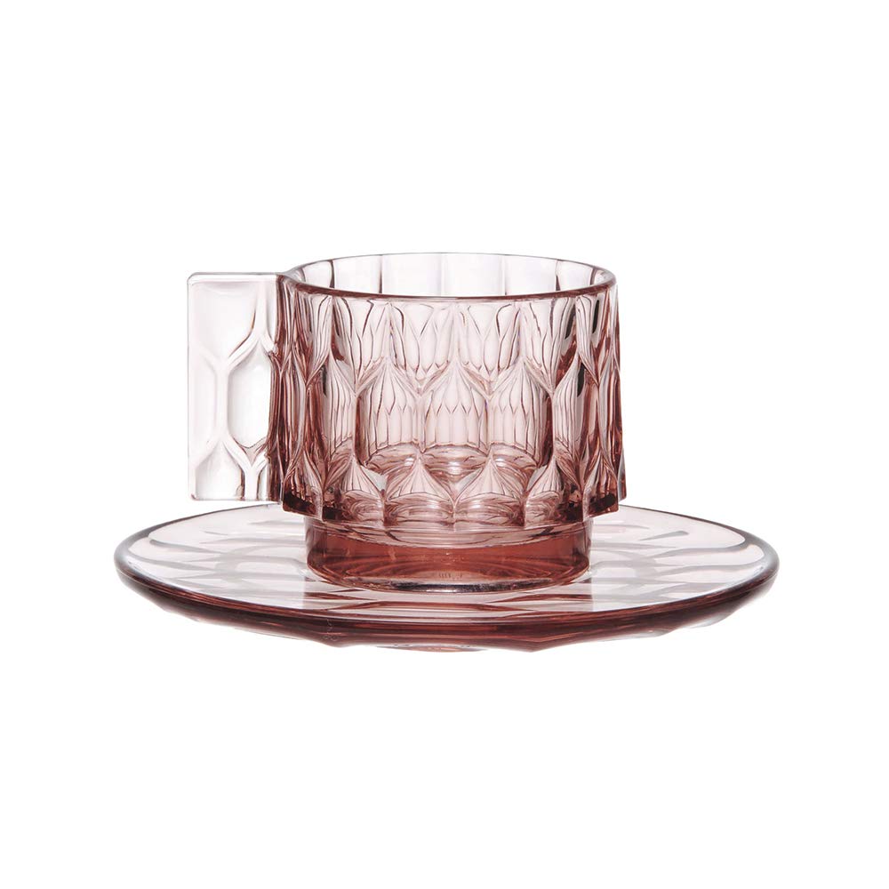 Kartell Jellies Family Tasse und Unterteller, Thermoplastisches Technopolymer, Rosa, 12 x 10 cm Kaff