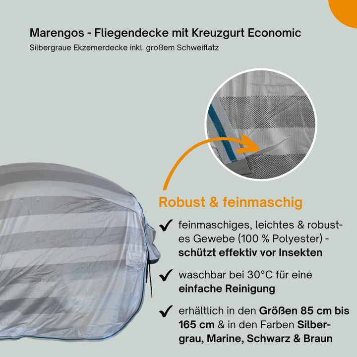 Marengos - Fliegendecke mit Kreuzgurt Economic | Schutz vor Insekten & Plagegeistern | Ekzemerdecke