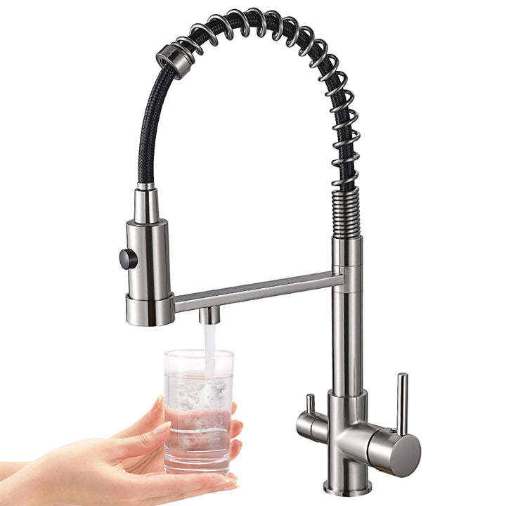 Trinkwasser Küchenhahn Pull Down Sprayer 2 Griff 3 in 1 Wasserfilter Reiniger Wasserhähne Frühling B