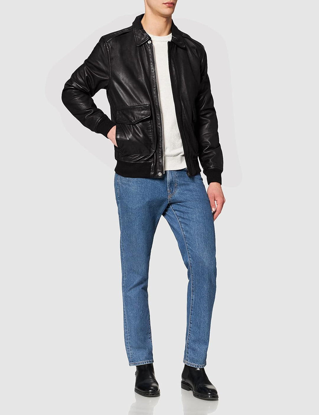 Schott NYC Herren Lcflightwx Jacket S Schwarz (Black Black), M