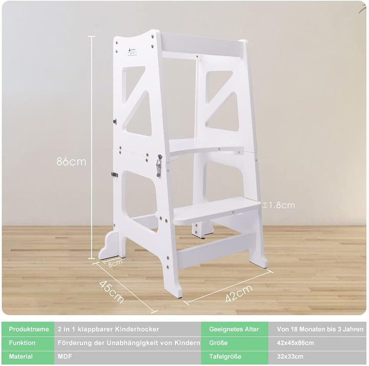 2in1 Lernturm Kinder Tritthocker Lernstuhl Kinderhocker Faltbarer Kinderschemel für Baby,mit doppels