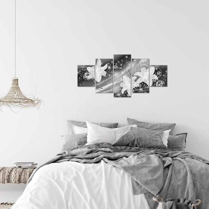 Runa Art Wandbilder Blumen Lilien 5 Teilig Bild auf Vlies Leinwand Deko Wohnzimmer Abstrakt Schwarz