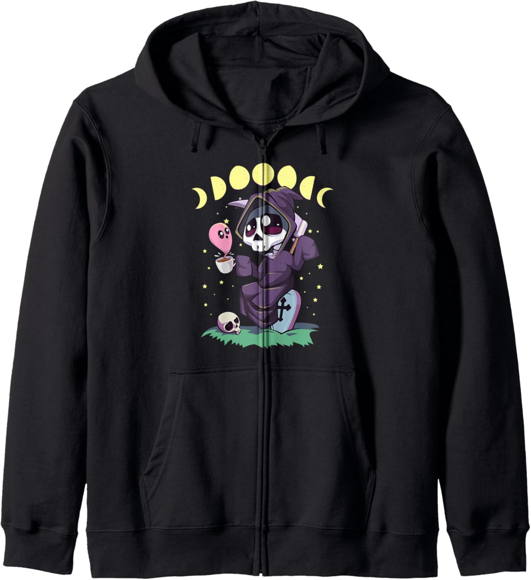Pastell Goth Kawaii Occult Nu Goth Sensenmann Kaffee Kapuzenjacke