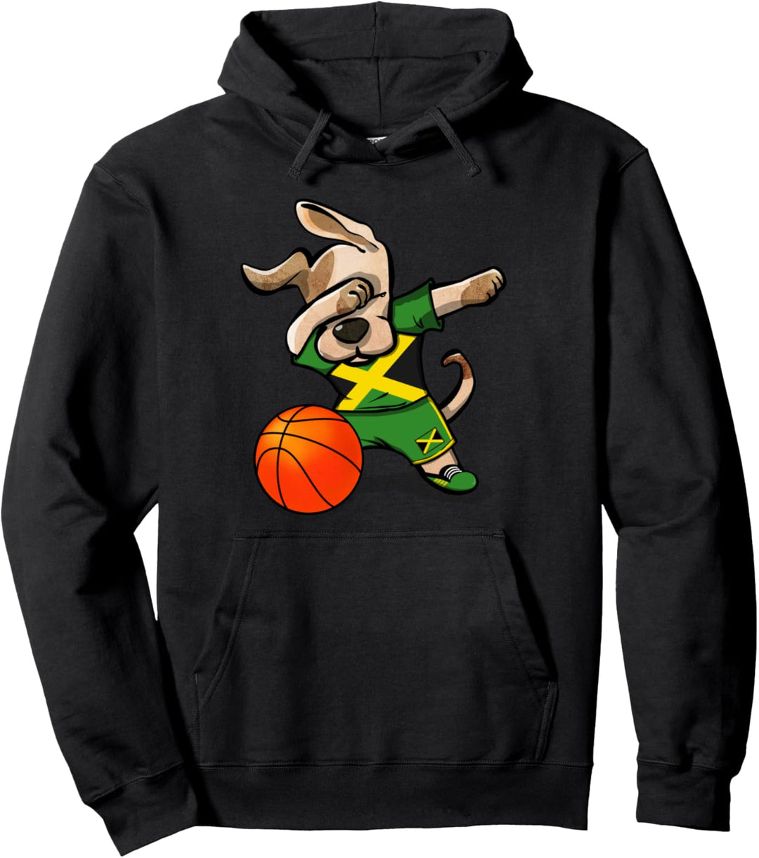 Dabbing Dog Jamaica Basketball Fans Jersey Jamaikanische Flagge Pullover Hoodie
