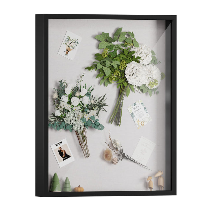 Muzilife 3D Bilderrahmen zum Befüllen Schwarz 40x50 cm, Holz Rahmen Objektrahmen Shadow Box mit Glas