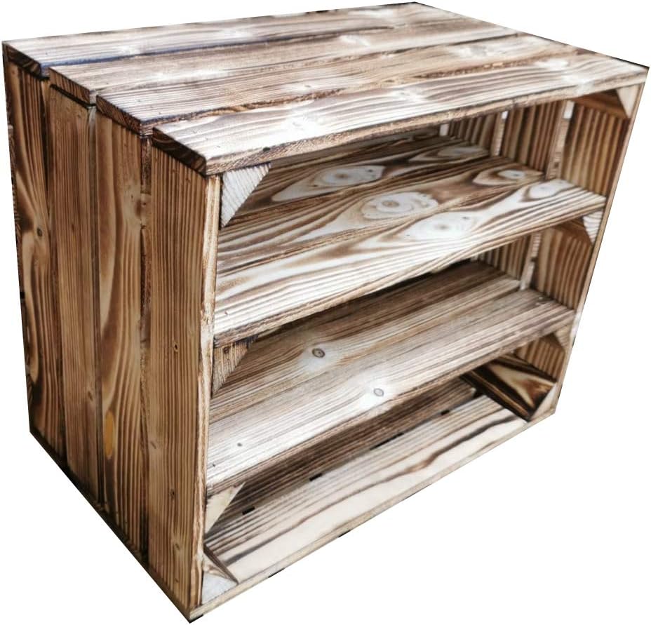 Teramico Holzkiste 50 x 40 x 30cm - Vintage-Look geflammt - Weinkiste Obstkiste Set Dekoration (2er