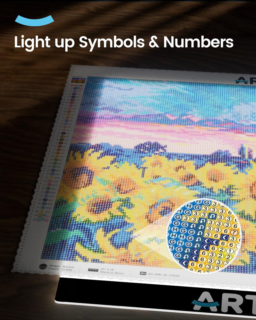 ARTDOT Leuchttisch A3 für 5D Diamond Painting Zubehör, Einstellbare Helligkeit Diamant Painting Lich