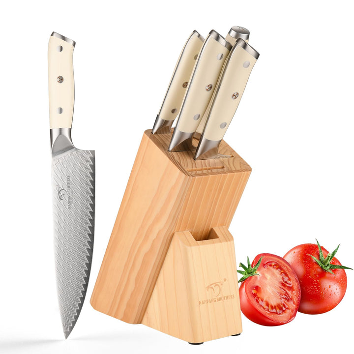 NANFANG BROTHERS Profimesser Damaskus Messerblock Holz Set 5er Damastmesser küchenmesser Kochmesser-