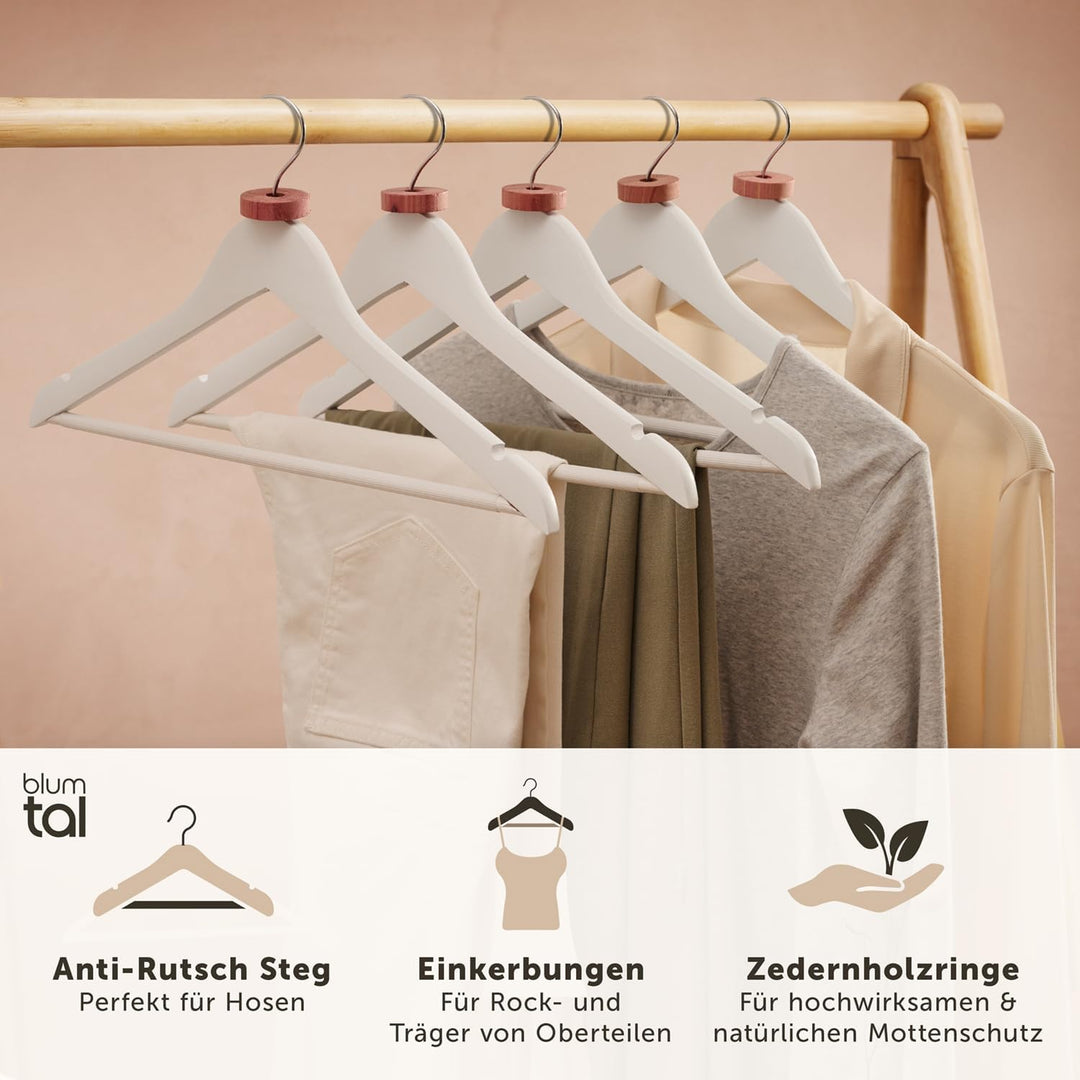 Blumtal Kleiderbügel Holz 50er Set - Holzbügel mit 360° drehbarem Metallhaken - Kleiderbügel Weiss +